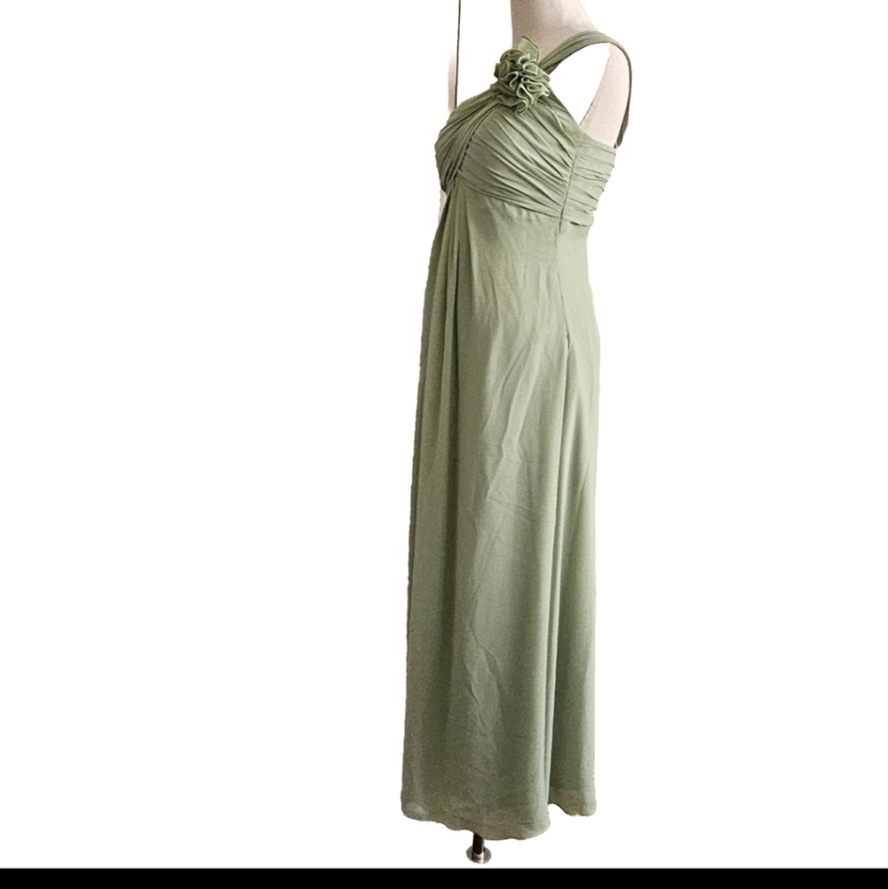 Light Green Chiffon Bridesmaids Prom Cocktail Gala One Shoulder Maxi Dress - Picture 3 of 14